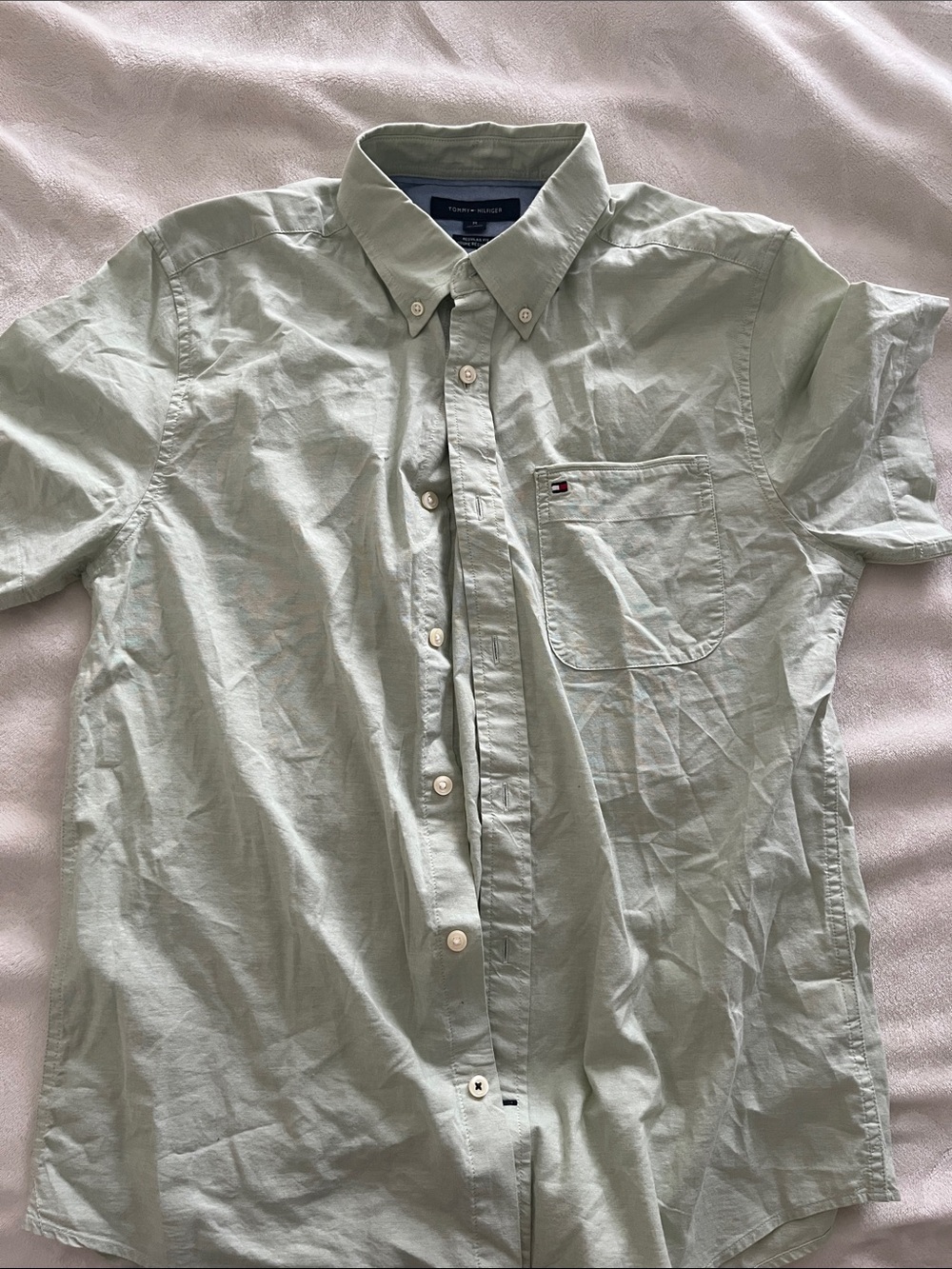Tommy Hilfiger Pale Green Short-Sleeve Button-Down Shirt